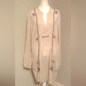 Johnny Was smocked front embroidered shirt / dress / swim cover